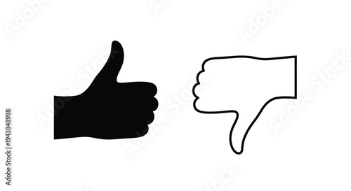 Black thumbs up and white thumbs down hand gestures outlined