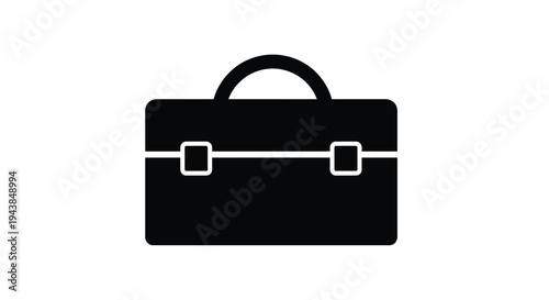 Simple black silhouette of a closed briefcase with handle and clasps