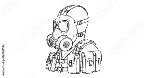 Man in Gas Mask and Tactical Vest