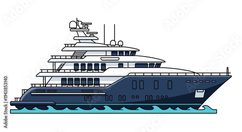 Illustration of a large modern luxury yacht on calm blue water