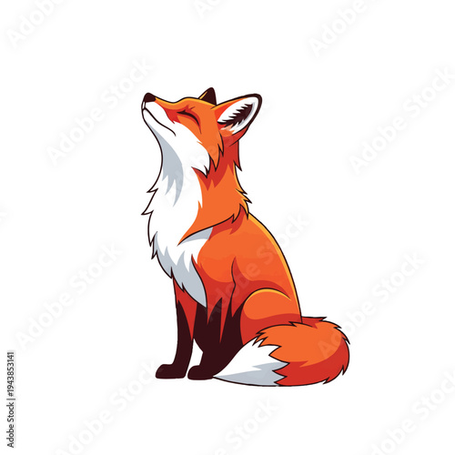 Cute Red Fox Sitting Looking Up Cartoon Illustration