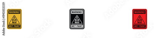 Wet paint warning sign icon set. Fresh coating hazard and caution symbol. Vector Illustration.