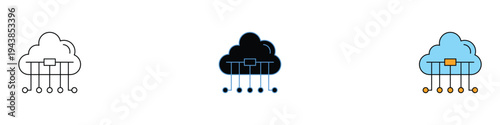 Cloud computing network icon set. Digital data connection and hosting technology symbol. Vector Illustration.