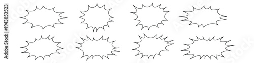 Starburst speech bubble and comic blast icon set. Blank explosion frame for text and dialogue. Vector Illustration.