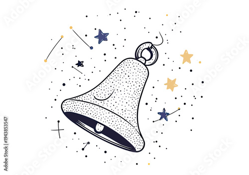 Abstract dotted line handbell with starry sky and constellation elements on white background vector illustration minimal flat design