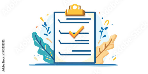 Checklist with clipboard and large check mark symbol for approval quality control document verification and task completion concept vector illustration flat design
