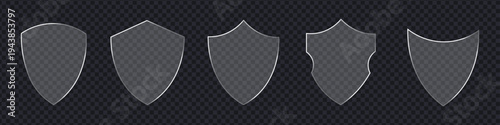 Glassmorphism shield protection icon set. Cyber security and data safety symbol. Vector Illustration.