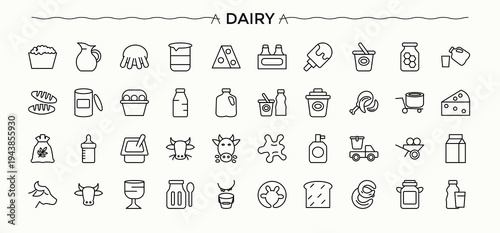 Dairy Farm icon set in linear style. Icons for application. Related to dairy, dairy products, drink, farming. Editable stroke. Vector collection. Dairy Foods modern icon set.