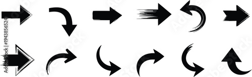 Collection of black silhouette arrows on white background