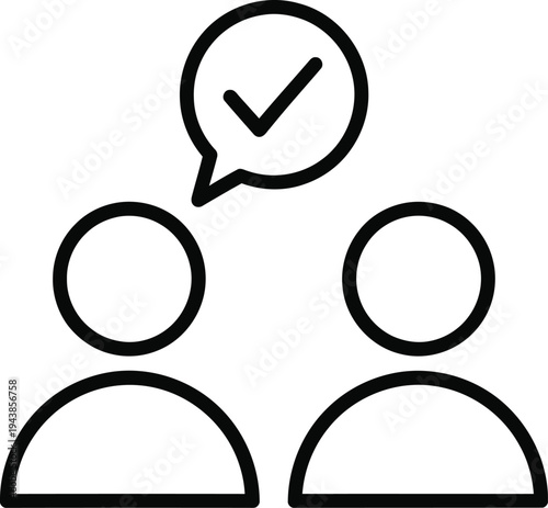 Two people with a verified checkmark in a speech bubble silhouette