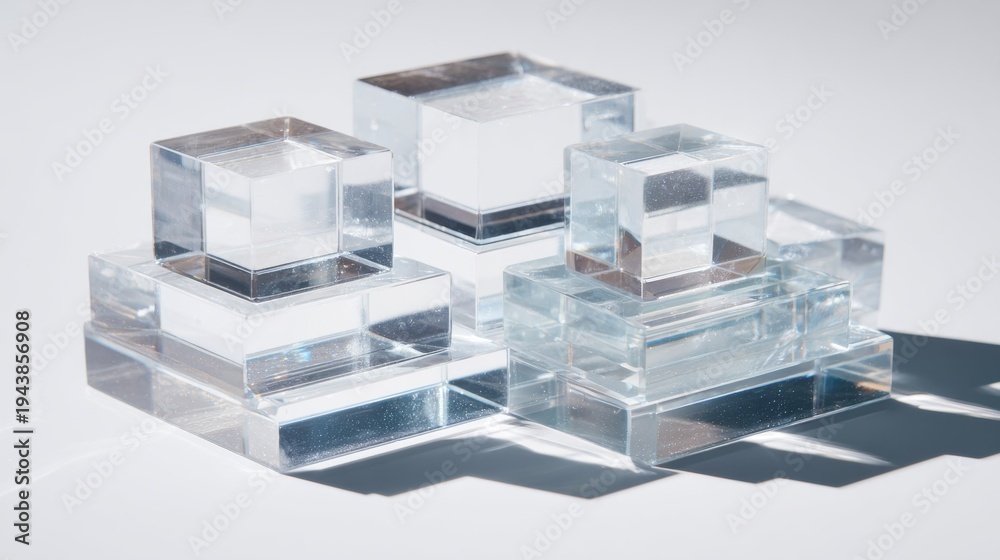 Fototapeta premium Clear acrylic cubes stacked in geometric formations