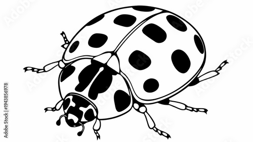 Cute red and black ladybug beetle vector illustration of a small garden insect on a white background, featuring a cartoon art style perfect for spring and summer nature designs