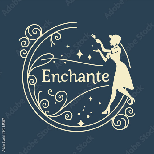 Adobe Illustrator Artwork-Elegant Art Deco Inspired Branding with Female Server Silhouette for Bar or Cafe.