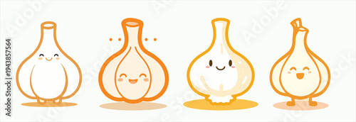 template of a playful garlic character silhouette set against a neutral background, created with a flat design aesthetic, incorporating clean lines, simple shapes