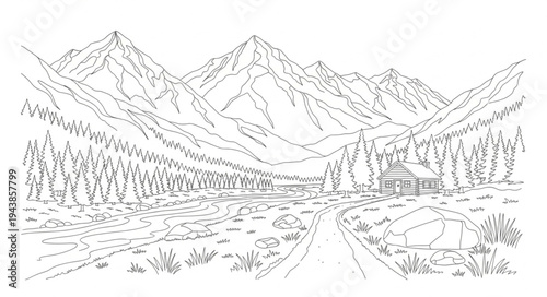 Scenic Mountain Landscape with Forest and Village.