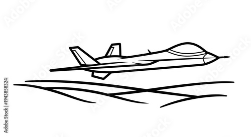 Modern Jet Fighter Aircraft Taking Off Over Stylized Landscape