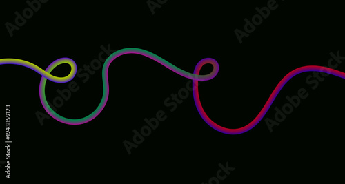 Abstract Curve Wave Vector Lines with Rainbow Gradient Flow Ribbons and Continuous Squiggle Shapes Pattern Background.