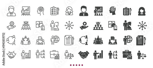 Management icons collection. Multi series icons. Line and glyph solid web icons collection