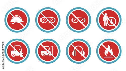 Collection of red prohibition and warning sign icons with crossed symbols for safety and restriction messages.