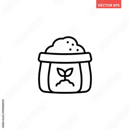 Black single plant fertilizer line icon. Simple fertilizer in sack with sprout plant growth profit flat design vector pictogram, infographic interface elements for app logo web button ui ux isolated o