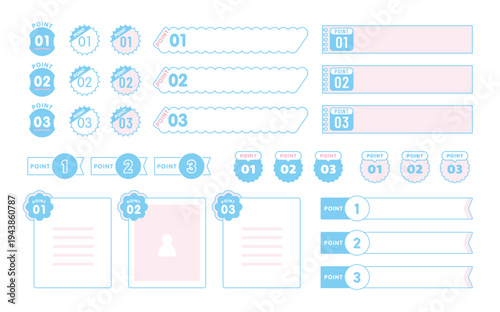 Pastel Blue Step Point Badges and Ribbon Labels Set – Numbered UI Elements for Web Design, LP Sections, Step Guide and Highlight Headings Vector Collection