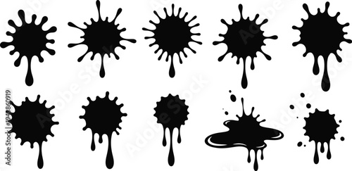 Organic blob shapes and splatters, liquid splash. 