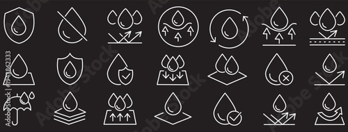 waterproof water resistant materials vector linear icons set