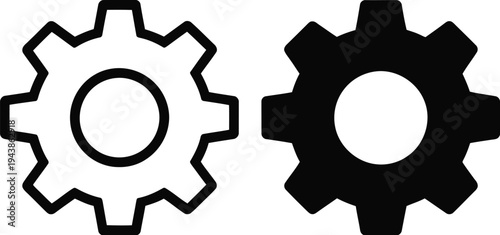Two gears, one outlined and one solid black, are shown side by side.