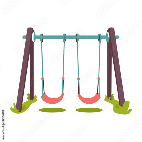 A colorful swing set with two swings in a playground illustration