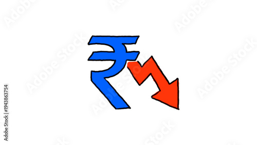 Free Download Falling Indian Rupee Symbol with Red Downward Arrow Alpha Transparent, red downward pointing arrow, representing economic decline, depreciation, and financial loss, with an alpha. - GFXLoad