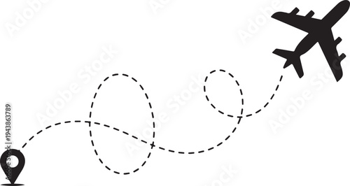 Airplane line path vector travel line icon