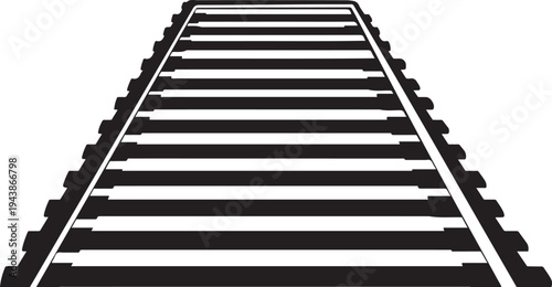 Black and white railroad tracks receding into distance