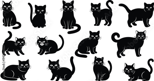Black kitty silhouette graphic collection with poses