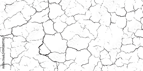 Black cracked pattern on white background texture