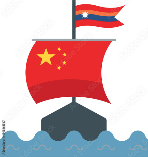 patriotic american flag banner with golden stars and celebratory red ribbon isolated on white background