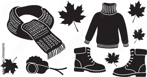 Autumn Fashion Essentials with Maple Leaves and Cozy Clothing