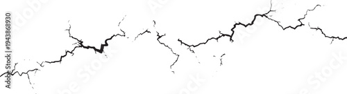 Black jagged crack line on white background fissure