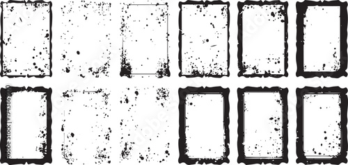 Black ink splatters on white backgrounds forming grunge frames