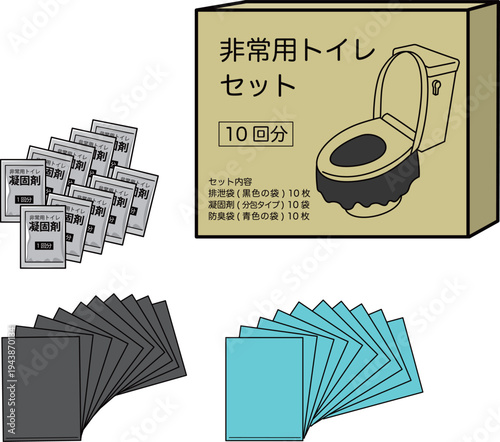 非常用トイレセット・パッケージと内容物（文字なし）