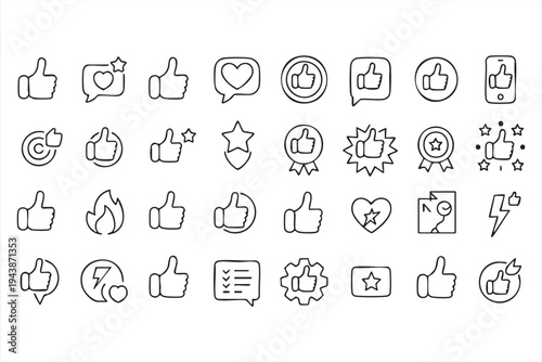 Social Media Reaction And Like Line Icons With Thumbs Up Hearts Ratings And Feedback