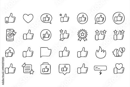 Online Approval And Like Icon Set Featuring Social Media Reactions Hearts And Feedback