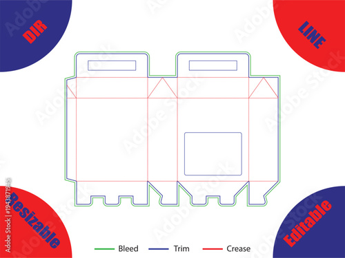 Diagram of a folded box with bleed trim and crease lines