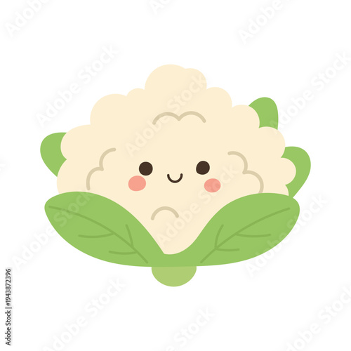 Friendly cauliflower cartoon vegetable illustration for vegan diet blogs, healthy cooking articles, organic farming graphics and children nutrition education.
