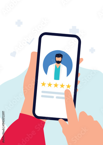 Online Doctor Rating on Smartphone Screen Telemedicine Healthcare Review Concept