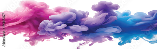 Vibrant pink and blue acrylic paint spreading and mixing in water, creating a stunning and colorful ink cloud that swirls in a captivating abstract motion isolated on a clean white background