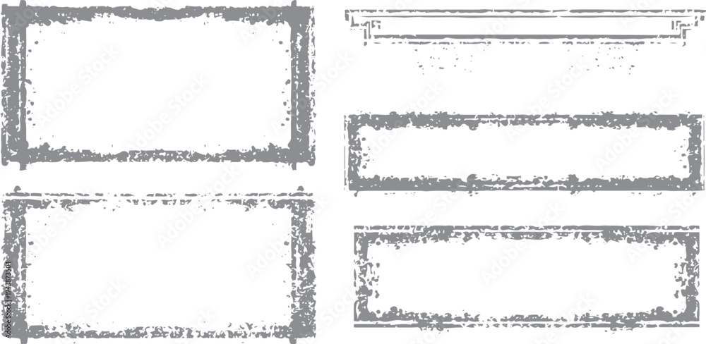 Fototapeta premium Four grey distressed rectangular frames on white background