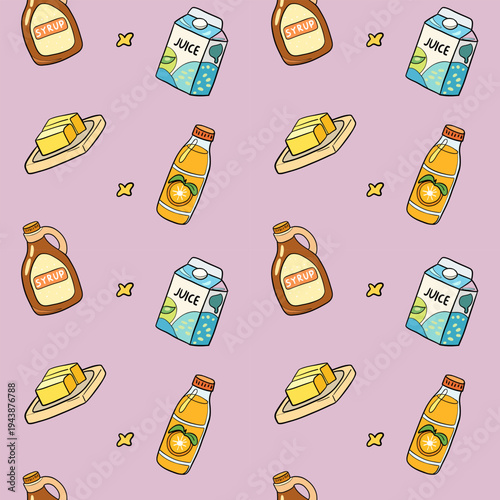 Breakfast Seamless Pattern with Juice, Butter and Syrup