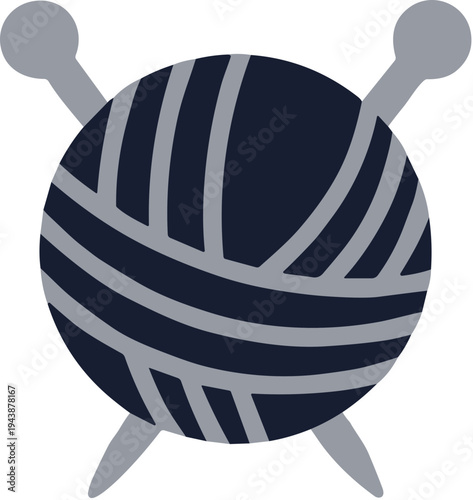 Flat Design Yarn Ball and Knitting Needles Craft Hobby Illustration