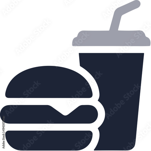 Simple Flat Design Hamburger and Drink Combination Fast Food Icon