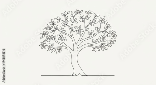 Detailed Illustration of a Tree with Branches and Leaves.